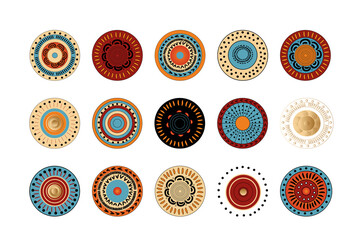 Round  elements and icons, ornaments in oriental or African style. Vector colorful illustration set for design. © Mariana