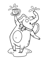 Line art coloring page on white backdrop. Zoo collection. Children education. Hand drawing animal. Animal print. Creative design.