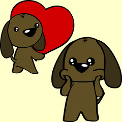 cute baby puppy character kawaii cartoon valentine set illustration in vector format