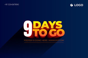Nine days Left, 9 days to go.
3D Vector typographic design.
days countdown. Nine days to go.
sale price offer, 9 days only.