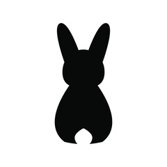 Silhouette of a black rabbit on a transparent background. Back view. Easter Bunny