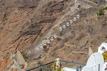 Thera cable car. Greek islands, Santorini. Greece.