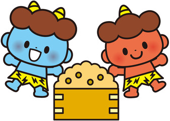 節分,セット,鬼,豆まき,節分イラスト,子供,豆,保育園,幼稚園,小学校,小学生,子供向け,イラスト,1月,１月,2月,２月,冬,赤鬼,青鬼,日本,季節,行事,シーズン,伝統,和風,鬼は外,福は内,福豆,習慣,鬼退治,立春,2月3日,枡,大豆,福,幸福,シンプル,食べ物,イベント,かわいい,生活,鬼イラスト,アイコン,キャラクター,年中行事,風習,挿絵,幼児
