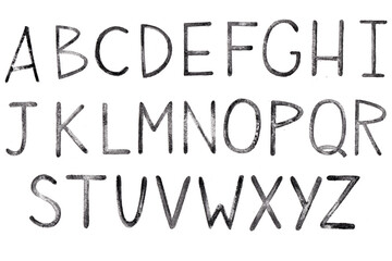 Black letters of the alphabet drawn with a brush. Watercolor illustration. Font. Set. Art. Design. Handmade work.