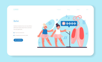 Dance teacher web banner or landing page. Choreographer in a dance studio
