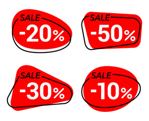 Red tags for sales set in flat and abstract style