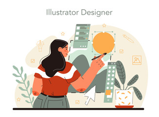 Illustration designer. Artist drawing pictures and digital illustrations