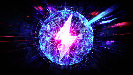 Electrification and Energy Storage Concept - Electricity Symbol on Abstract Tech Background