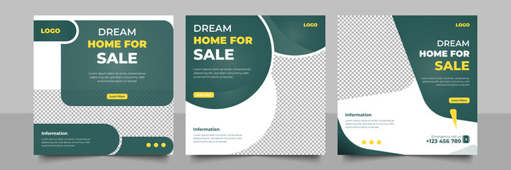 Elegant editable real estate house sale poster and home for social media post layout design set.