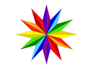 Grafika wektorowa przedstawiająca gwiazdę z dwunastoma ramionami. Poprzez zastosowanie przejść tonalnych uzyskano efekt 3D. - obrazy, fototapety, plakaty