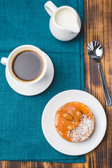 Cake with coffee and cream.