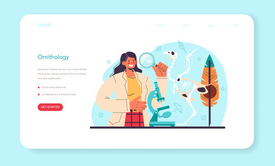 Ornithologist web banner or landing page. Professional scientist