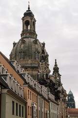 Fototapeta na wymiar View of the Frauenkirche, Dresden, Germany. Our Lady's Church from the terraces bank. 