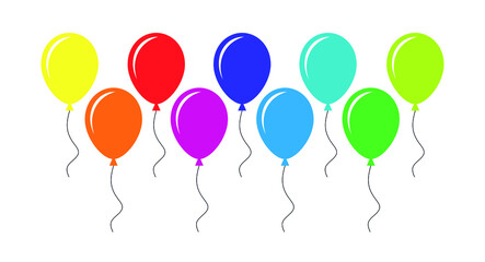 Collection of colorful balloons. A symbol of the holiday, decor and good mood. Isolated vector illustration on white background.