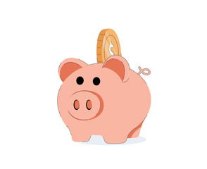 Piggy bank with coin isolated on white background. Investment, Icon saving 3d or accumulation of money, investment. Icon piggy bank. The concept