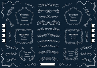 Decorative swirls or scrolls, vintage frames , flourishes, labels and dividers. Retro vector illustration
