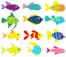 Naklejka premium fish set flat design cartoon isolated