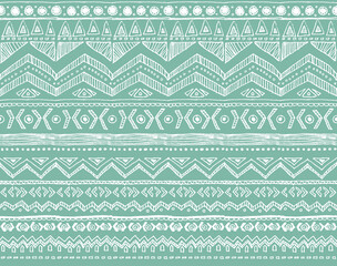 Doodled tribal pattern in Tiffany Teal and white colors. Resembling a woodcut, this vector pattern repeats seamlessly and would be great for surface designs or backgrounds.
