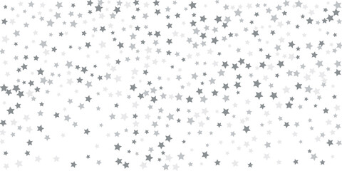 Silver star confetti. Falling stars on a white background. Illustration of flying shining stars. Decorative element. Suitable for your design, postcards, invitations, gift, vip.