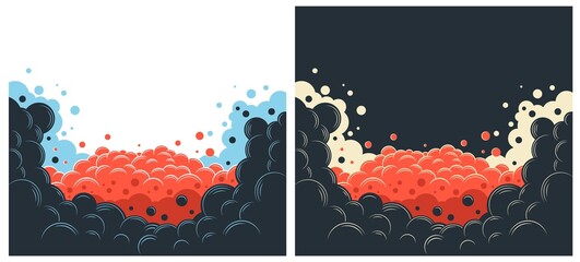 Puff clouds border in comic book cartoon style. Smoke cloud cartoon template for text. Space dust frame. Vector image