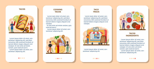 Tacos mobile application banner set. Traditional mexican fast-food