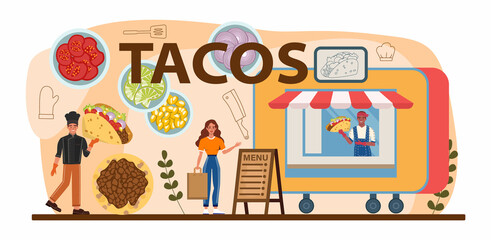 Tacos typographic header. Traditional mexican fast-food with meat