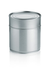Silberne Konservendose ohne Branding, isoliert vor weißem Hintergrund | Mock-up