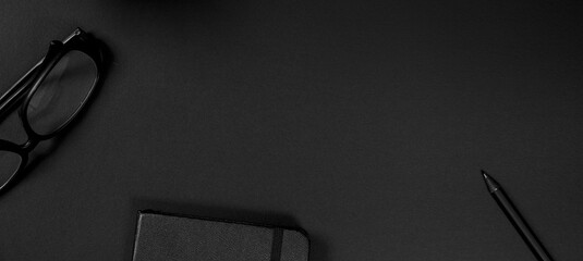 Office desk with business accessories. Top view