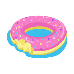 Bitten donut shaped air mattress semi flat color vector object. Full sized item on white. Swimming pool activities simple cartoon style illustration for web graphic design and animation