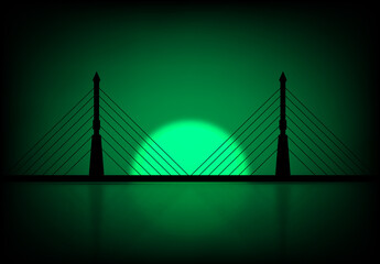 Suspension bridge silhouette on a green background.