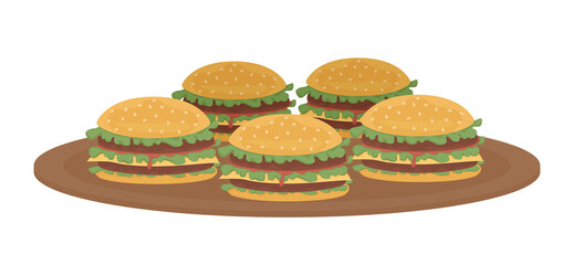 Burgers semi flat color vector object. Full sized item on white. Barbecue party fare. Delicious dish and snack simple cartoon style illustration for web graphic design and animation