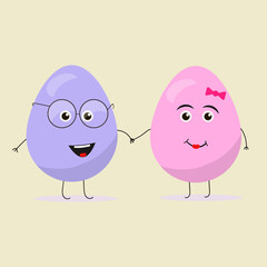 Cute amusing egg emojis. Vector flat illustration isolated on yellow background