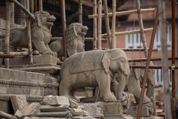 Fototapeta na wymiar Kathmandu,Nepal- April 20,2019 : Patan Durbar Square is situated at the centre of Lalitpur city. Patan is one of the oldest know Buddhist City. It is a center of both Hinduism and Buddhism.