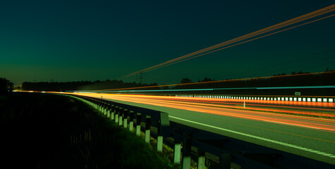 lights of cars with night. long exposure, light lines