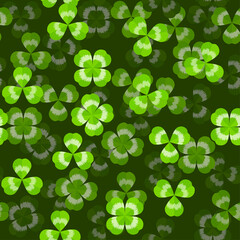 Realistic clover trefoil leaf seamless green pattern vector shamrock template for St. Patrick's day. 