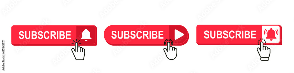 Poster subscribe button set with hand cursor - different vector illustrations - isolated on white backgroun