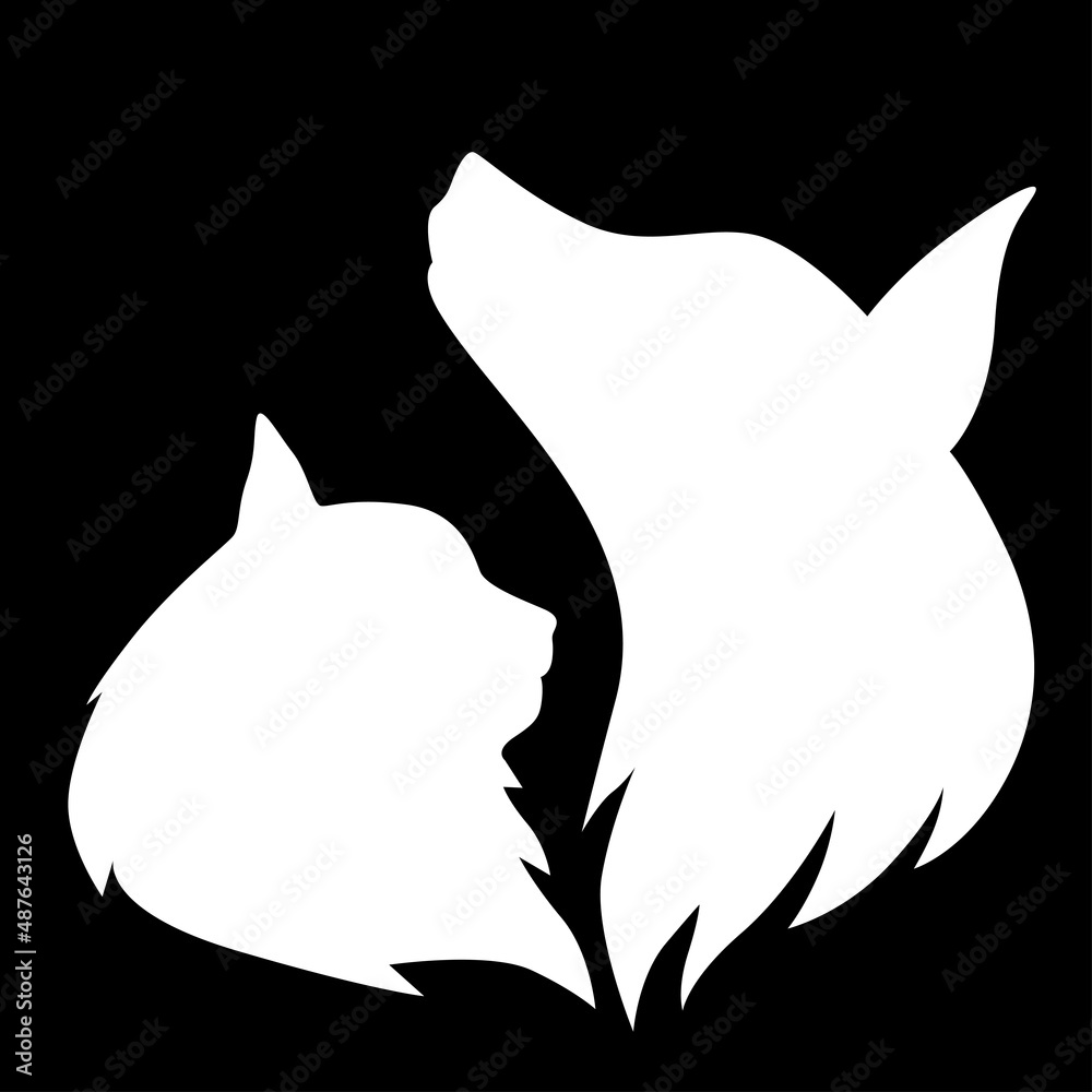 Sticker Silhouette of a cat and dog muzzle profile