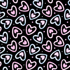 Watercolor pink and blue hearts background. Romantic seamless pattern. Valentine's Day background