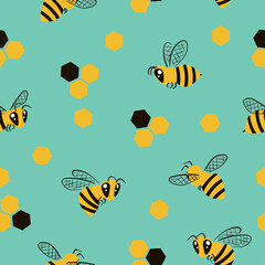 Honey bee and honeycomb seamless pattern. Design for kids