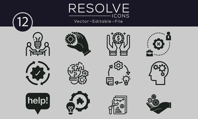 Resolve concept icons set. Contains such icons problem solving, depression, analyze, solution and more, can be used for web and apps