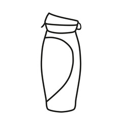 Sport bottle for beverage water or protein cocktails. Healthy lifestyle. Drink for fitness. Linear vector illustration on white background. Doodle drawings