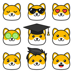 Set Of Cartoon Japanese Dogs Akita Inu