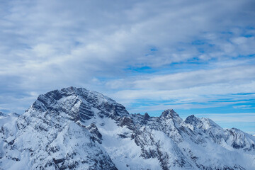 Piz Ela, a famous peak in Grisons, Switzerland, seen from Mount Darlux during winter conditions