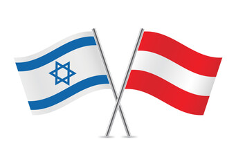 Israel and Austria crossed flags. Israeli and Austrian flags, isolated on white background. Vector icon set. Vector illustration.