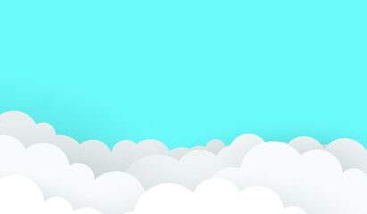 fluffy clouds on blue sky background. Paper cut style. business background clouds