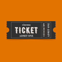 Cinema ticket vector illustration, flat design. Movie tickets. Close up top view on  designed movie ticket. Entertainment and leisure.