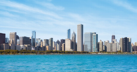 Fototapeta na wymiar Chicago waterfront panorama on a sunny day, USA.