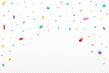 Festival elements vector. Anniversary and birthday celebration element. Colorful confetti and ribbon falling vector. Party confetti and Ribbon falling isolated on white background.