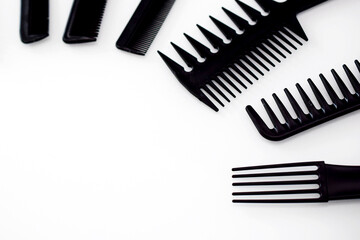 combs of different shapes and purposes, for hairdressers  