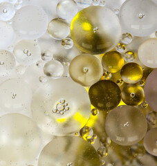 Cosmic abstract background. Molecule structure. Water bubble. Colors gold and white